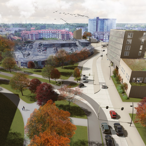 Vogelvlucht stadsingang