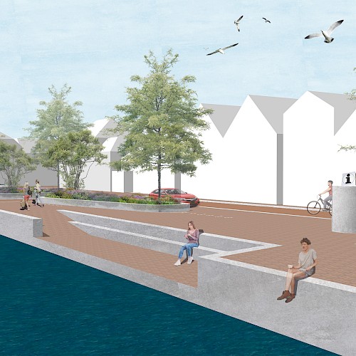 Kaaiplein in verbinding met het water